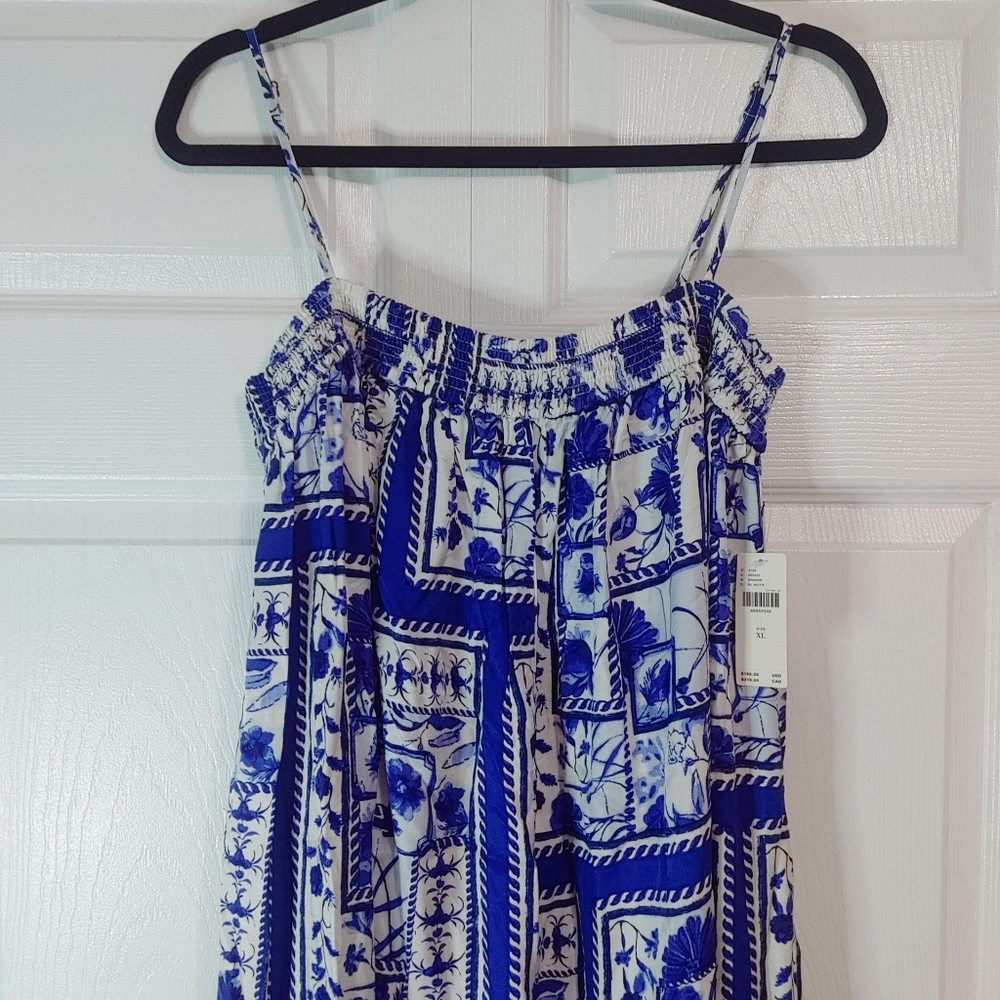 Maeve Blue and White Printed Strapless Jumpsuit - Picture 6 of 12